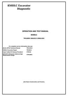 John Deere 850DLC Excavator Operation and test manual TM10009 — actual manual cover