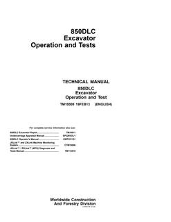 John Deere 850DLC Excavator Operation and tests manual TM10009 — actual manual cover
