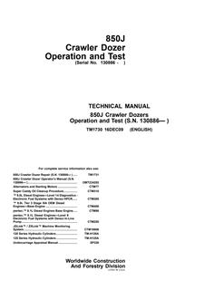 John Deere 850J Crawler Dozer Operation and Test Manual — actual manual cover