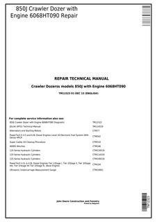 John Deere 850J Crawler Dozer Repair Technical Manual TM12323 — actual manual cover