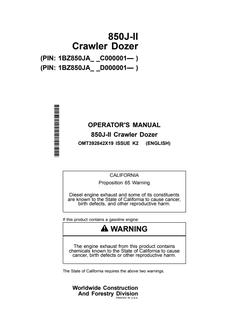John Deere 850J-II Crawler dozer Operator manual OMT392842X19 — actual manual cover