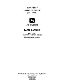John Deere 850J Tier 3 Crawler dozer Parts catalog PC10009 — actual manual cover