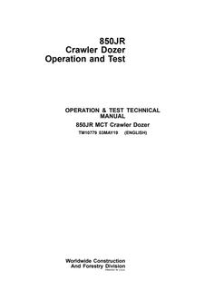 John Deere 850JR MCT Crawler dozer Operation and test manual TM10779 — actual manual cover