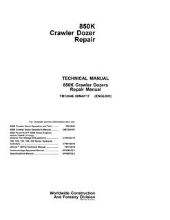 John Deere 850K Crawler Dozer Repair Technical Manual TM12046 — actual manual cover