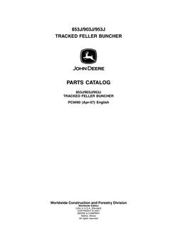 John Deere 853J, 903J and 953J Tracked Feller Buncher Parts Catalog — actual manual cover