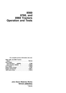 John Deere 8560, 8760, 8960 Tractor Operation and tests manual TM1434 2002-03-08 — actual manual cover