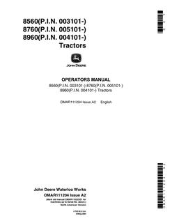 John Deere 8560, 8760 and 8960 Tractor Operator manual OMAR111204 — actual manual cover