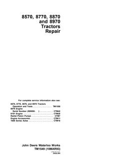 John Deere 8570, 8770, 8870, 8970 Tractor Repair technical manual TM1549 1993-03-10 — actual manual cover