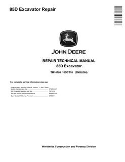John Deere 85D Excavator Repair Technical Manual TM10755 — actual manual cover