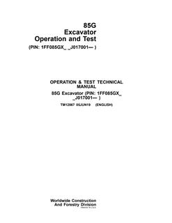 John Deere 85G Excavator Operation and Test Manual — actual manual cover