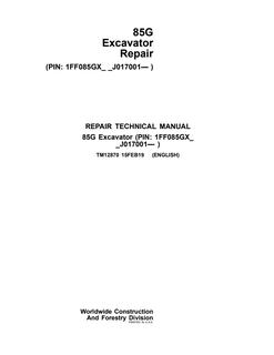 John Deere 85G Excavator Repair technical manual TM12870 — actual manual cover