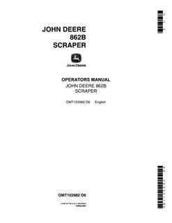 John Deere 862B Scraper Operator manual OMT103982 — actual manual cover