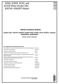 John Deere 870G, 870GP, 872G, 872GP Motor Grader Repair Technical Manual TM12146 — actual manual cover
