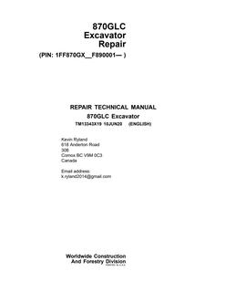 John Deere 870GLC Excavator Repair Technical Manual TM13343X19 — actual manual cover