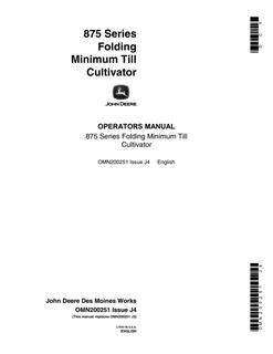 John Deere 875 Series Folding Minimum-till cultivator Operator's manual OMN200251 — actual manual cover