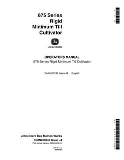 John Deere 875 Series Rigid Minimum Till Cultivator Operator manual OMN200249 — actual manual cover