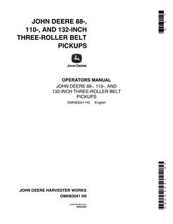 John Deere 88-, 110- and 132-Inch Three-Roller Belt Pickups Operator's Manual — actual manual cover