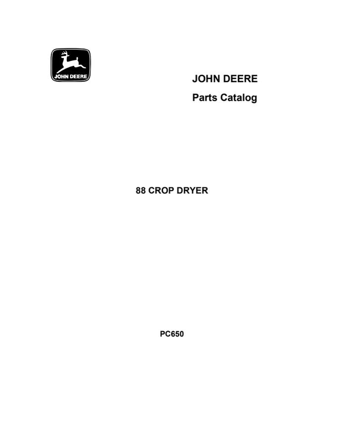 John Deere 88 Crop dryer Parts catalog PC650 — actual manual cover