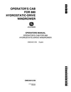John Deere 880 Operator's Cab Windrower cab Operator manual OME45912 — actual manual cover
