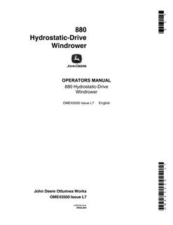 John Deere 880 Windrower Operator manual OME43500 — actual manual cover
