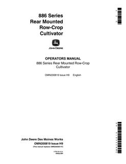 John Deere 886 Series Cultivator Operator manual OMN200819 — actual manual cover