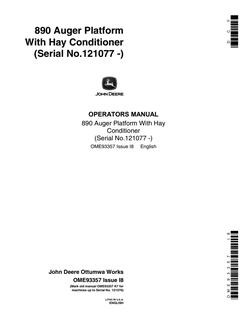 John Deere 890 Auger platform and hay conditioner Operator manual OME93357 — actual manual cover