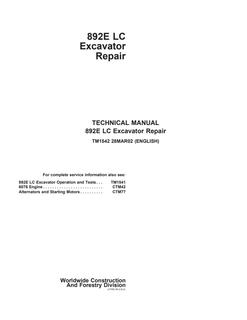 John Deere 892E LC Excavator Repair technical manual TM1542 — actual manual cover
