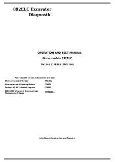 John Deere 892ELC Excavator Operation and test manual TM1541 — actual manual cover