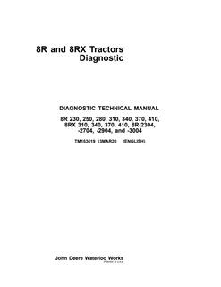 John Deere 8R 230, 250, 280, 310, 340, 370, 410; 8RX 310, 340, 370, 410; 8R-2304, 2704, 2904, 3004 Tractor Diagnostic Technical Manual TM153619 — actual manual cover