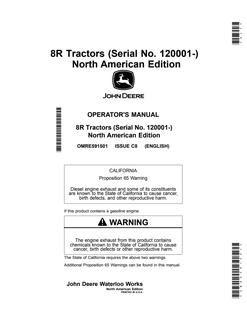 John Deere 8R Tractor Operator manual OMRE591501 — actual manual cover