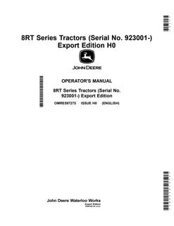 John Deere 8RT Tractor Operator manual OMRE597275 — actual manual cover