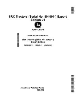 John Deere 8RX Tractor Operator manual OMRE593170 — actual manual cover