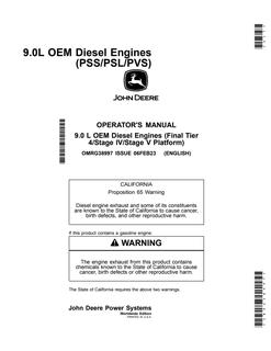 John Deere 9.0 L OEM diesel engines (PSS, PSL, PVS; Final Tier 4/Stage IV/V) Engine Operator manual OMRG38997 — actual manual cover