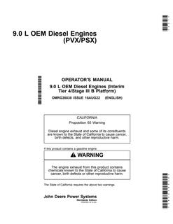 John Deere 9.0L PVX/PSX (Interim Tier 4/Stage IIIB) Operator Manual OMRG38038 — actual manual cover