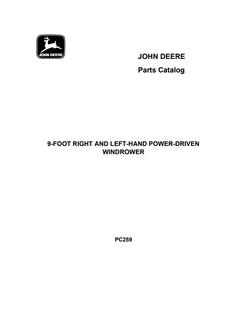 John Deere 9-foot right and left-hand Power-driven windrower Parts catalog PC259 — actual manual cover