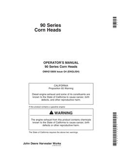 John Deere 90 Series Corn head Operator manual OMH215809 — actual manual cover