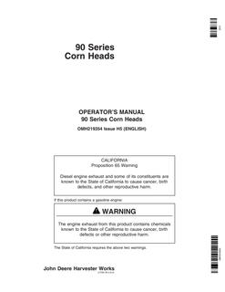 John Deere 90 Series Corn Head Operator's Manual OMH219354 — actual manual cover