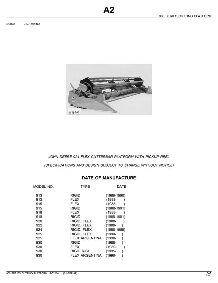 John Deere 900 Series Cutting Platform Parts Catalog — actual manual cover