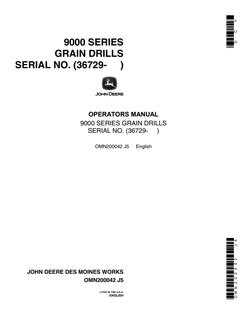 John Deere 9000 Series Grain drill Operator's manual OMN200042 — actual manual cover