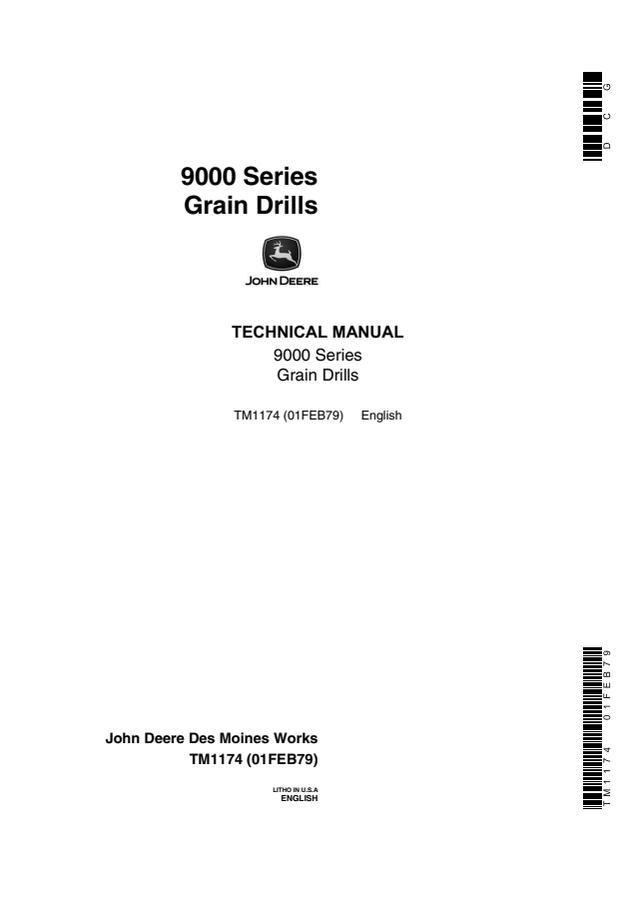 John Deere 9000 Series Grain drill Technical manual TM1174 — actual manual cover
