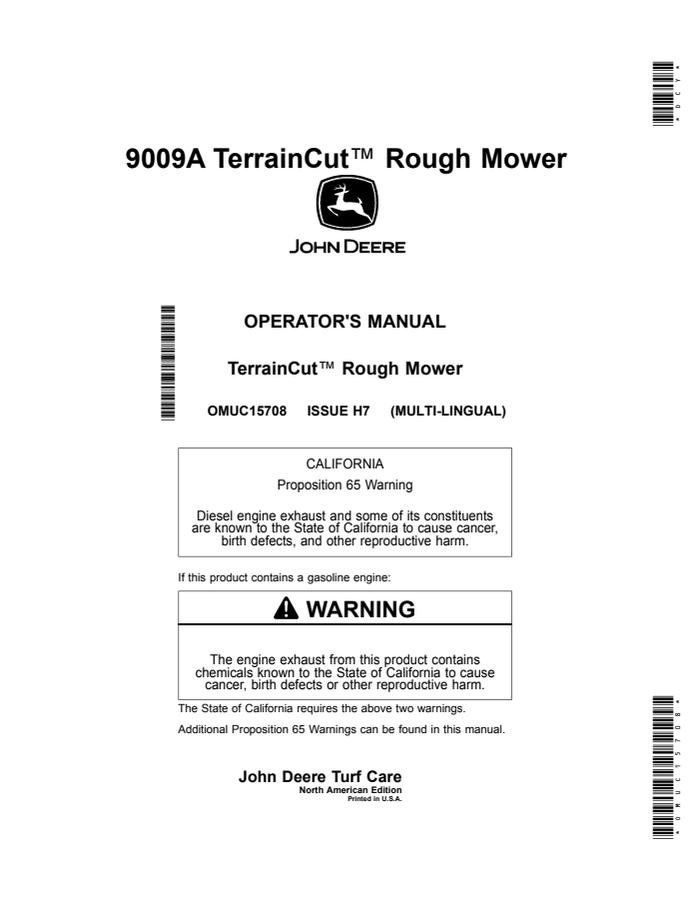 John Deere 9009A Rough Mower Operator Manual OMUC15708 — actual manual cover