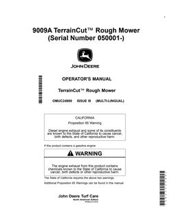 John Deere 9009A Rough mower Operator manual OMUC24989 — actual manual cover