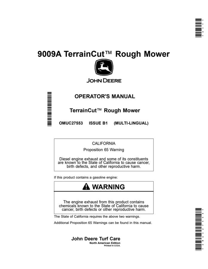 John Deere 9009A Rough mower Operator manual OMUC27553 — actual manual cover