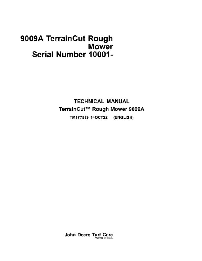 John Deere 9009A Rough Mower Technical Manual TM177519 — actual manual cover