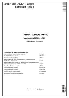 John Deere 903KH, 909KH Tracked Harvester Repair Technical Manual TM11626 — actual manual cover