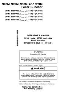 John Deere 903M, 909M, 953M and 959M Feller buncher Operator manual OMT335672X19 — actual manual cover