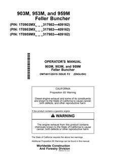 John Deere 903M, 953M and 959M Feller buncher Operator manual OMT401135X19 — actual manual cover