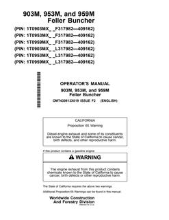 John Deere 903M, 953M and 959M Feller buncher Operator manual OMT430913X019 — actual manual cover