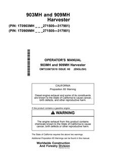 John Deere 903MH, 909MH Harvester Operator's manual OMT335673X19 — actual manual cover