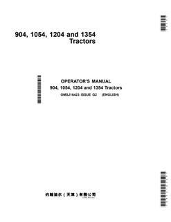 John Deere 904, 1054, 1204, 1354 Tractor Operator's manual OMSJ16423 — actual manual cover